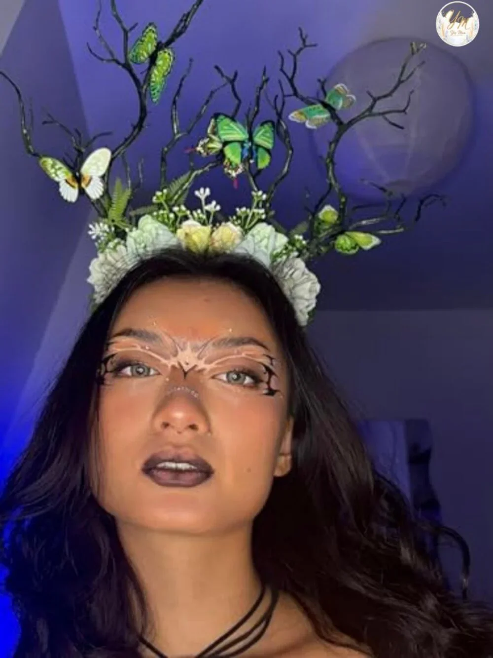 Handmade Floral Forest Headband with Butterfly for Renaissance Costume Cosplay